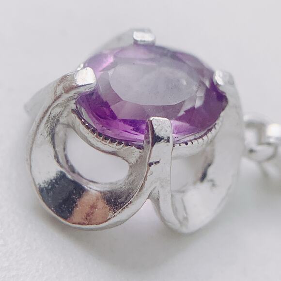 VTG Signed HMS Sterling Silver Necklace and Amethyst Pendant in Box 1970s 1980s - Picture 12 of 15